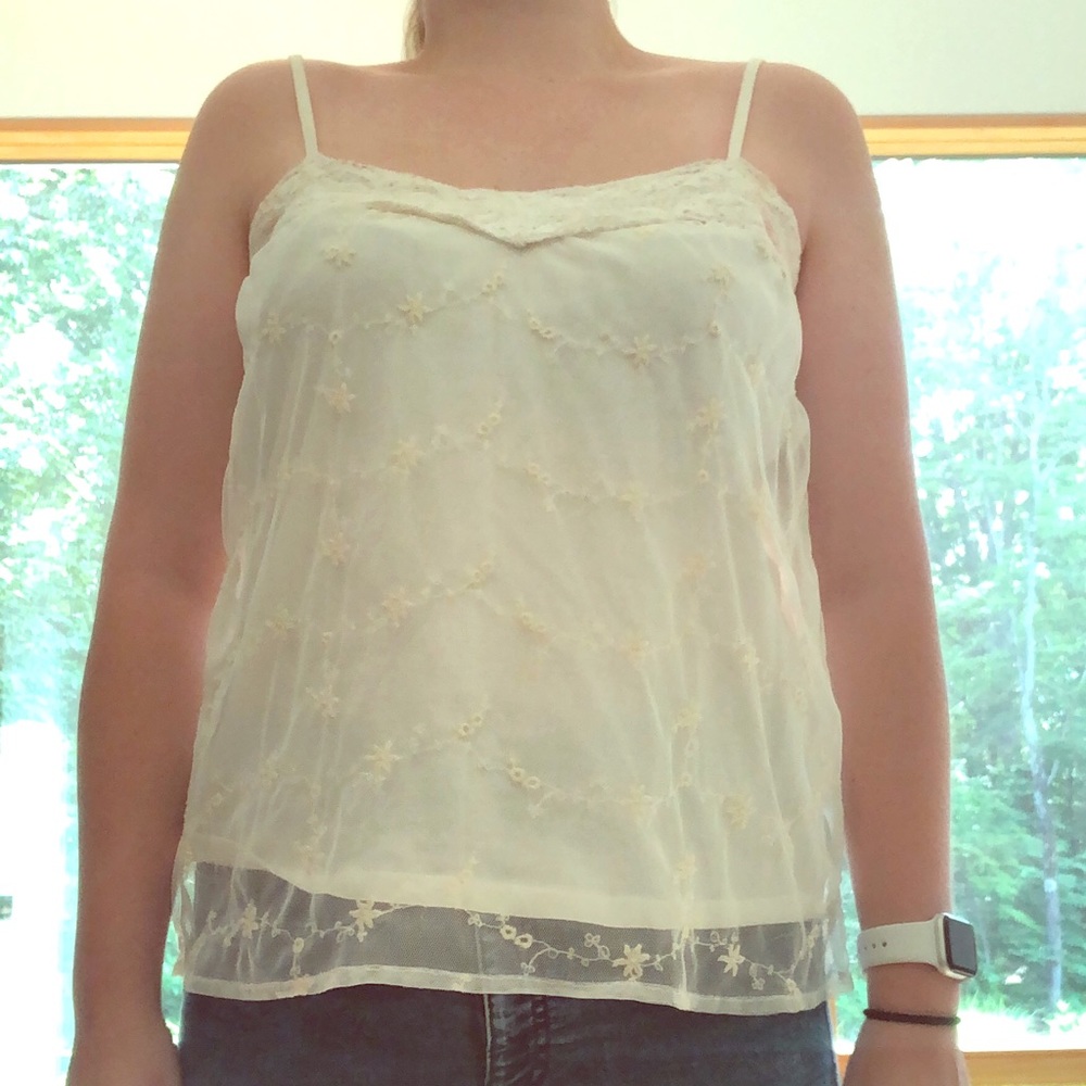 white lacy tank